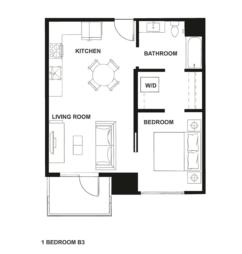 One Bedroom Floor Plan at H16 Apartments